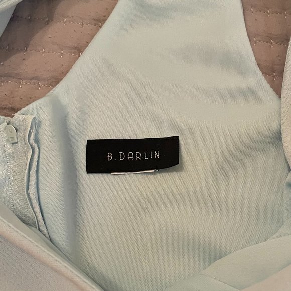 B. Darlin Women's Light Blue Sleeveless V Neck Bow Back Full Fit Flare Dress - Picture 6 of 8